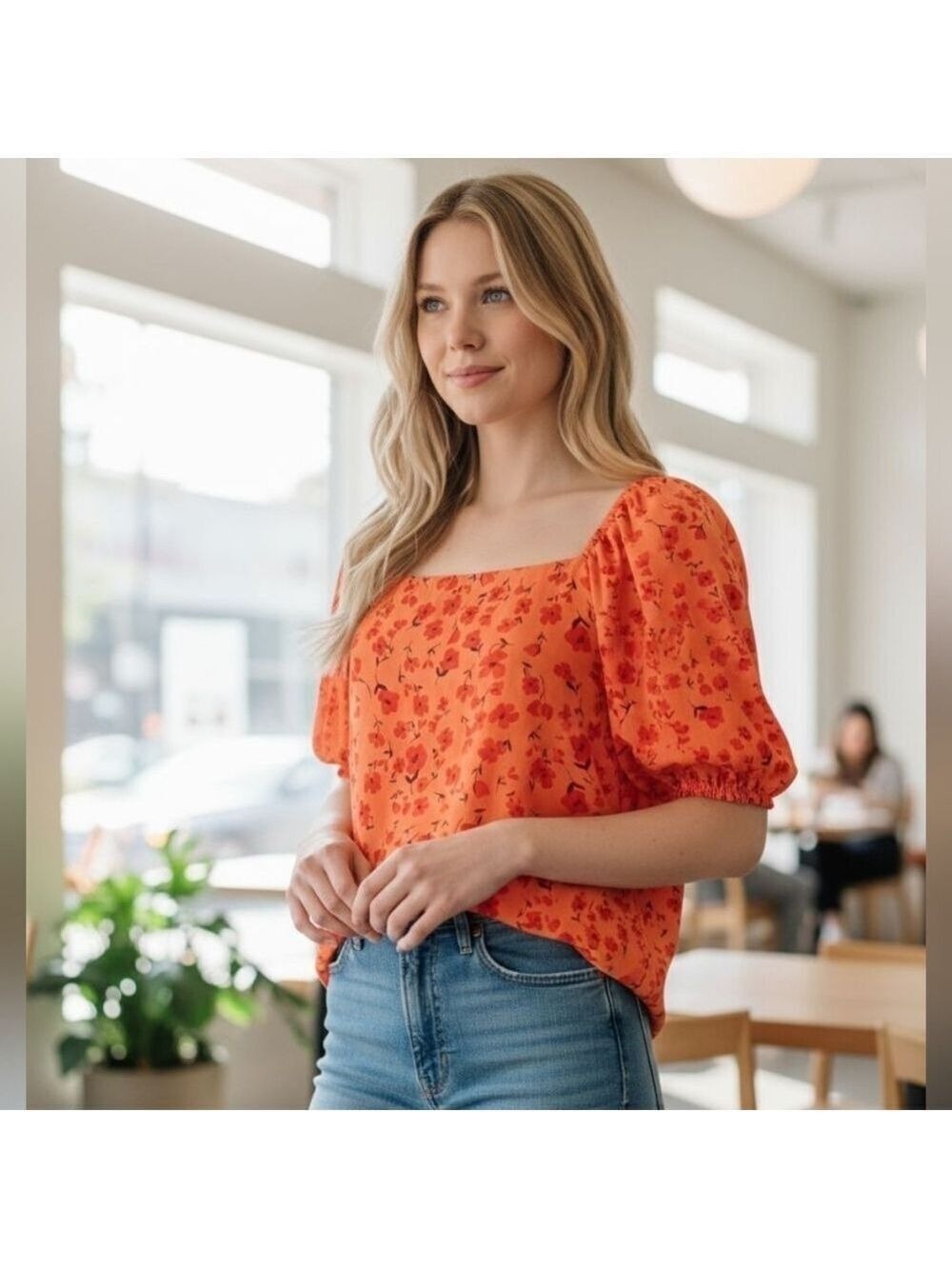 Ann Taylor Factory Floral Blouse - Orange and Red